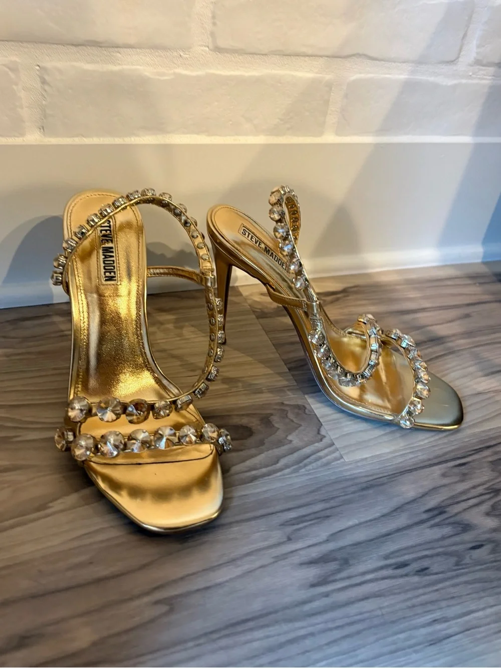 Steve Madden Gold Crystal-Embellished High Heel Sandals